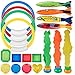 Coogam Diving Toy 19PCS Pool Accessories Set 4 Dive Ring,4 Throw Torpedo Bandit,3 Stringy Octopu,8 Jewel Gem for Pool Sinking Swim Game Underwater Training Play Water Toypedo for Kid Child Boy Girl