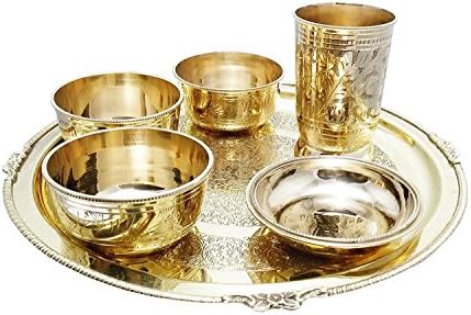 Panchal Creation Indian Brass Thali Dinner Set 6 Pcs Restaurant Ware Hotel & Home use PC-80