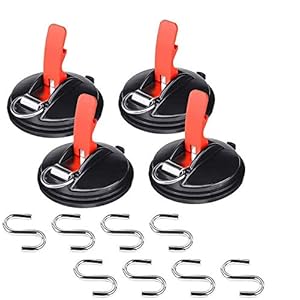 Queta Zuignappen voor auto, tent, bagagedrager, tapijt, spanner, 4 stuks, met 8 S-haken, multifunctioneel, anker…