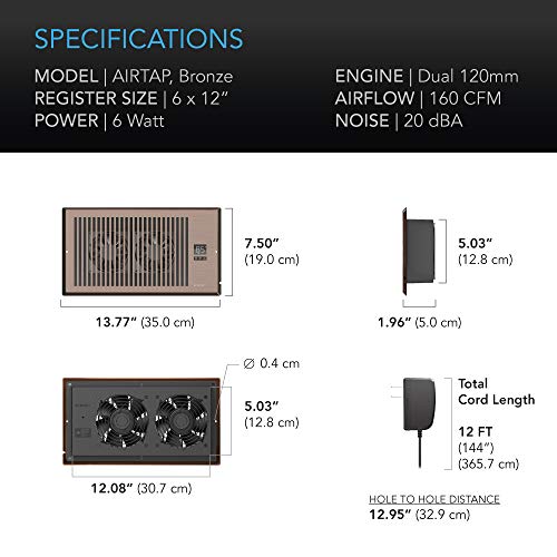 AC Infinity AIRTAP T6, Quiet Register Booster Fan with Thermostat