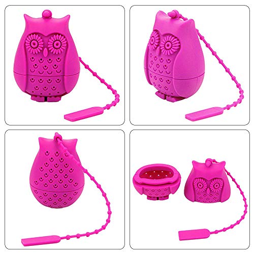 REAMTOP 6PCS Owl Design Silicone Tea Infuser, Reusable Cute Safe Loose Leaf Tea Bags Strainer Filter