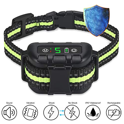 Nycetek Dog Bark Collar, Smart Triggering Bark Control Devices for 8lbs-120lbs Dogs, Rechargeable Anti Bark Collar with Adjustable Collar Size and 2 Training Modes (Black & Green)