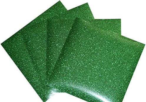 SpotDeals4u GLITTER Heat Transfer Vinyl for T Shirts garments bags and other fabrics-4 Glitter Sheets 9.8" X 9.8"-Iron on Vinyl (Green)