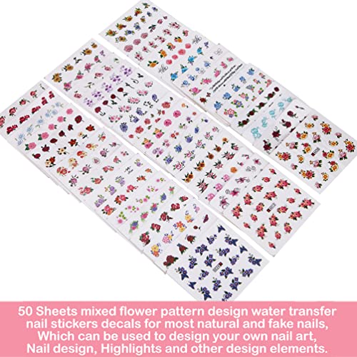 KINGMAS 50 Sheets Nail Art Stickers, DIY Nail Decals Butterfly, Flowers