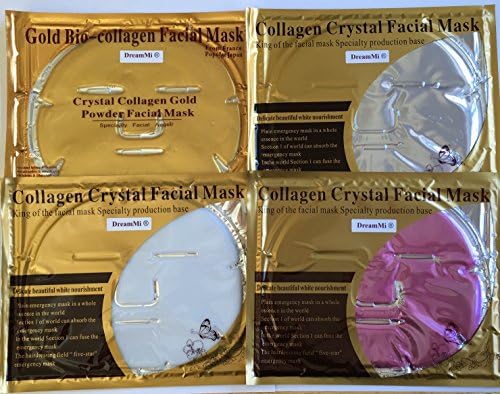 DreamMi️ 4 Pieces in 4 Kinds (1 piece for each kind ), Bio Collagen 1X Gold,1X Red Wine,1X Pearl,1X Transparent Facial Masks, Hight Moisture, Anti Aging / Wrinkles, Repair. By DreamMi