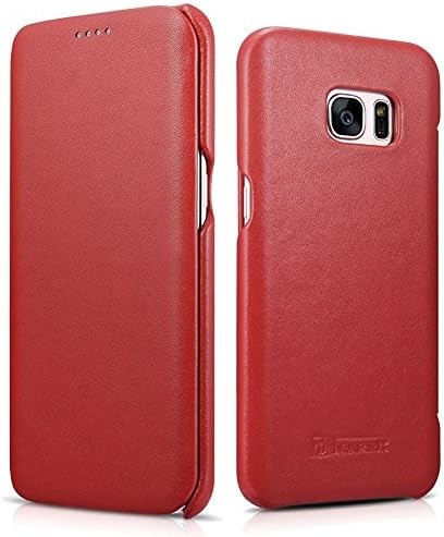 Galaxy S7 Edge Genuine Leather Case, [Luxury Series] Cowhide Leather Handmade Slim [Side Open] Flip Folio Protective Case Cover for Samsung Galaxy S7 Edge G9350 (Luxury Red)