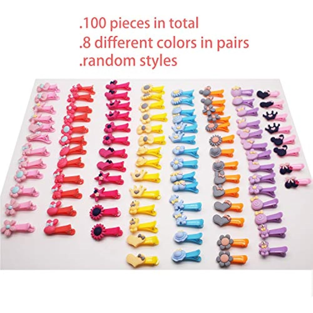 100PCS/50Pairs Hair Clips Baby Girls Cute Animal No Slip Plastic