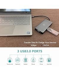 AZLink USB C Hub, 5 en 1 multipuerto USB Tipo C adaptador a HDMI 4K con VGA, 3 puertos USB 3.0 para MacBook Pro 2016 2017 2018,  ChromeBook Pixel, Dell XPS y más