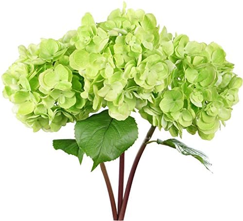 Rinlong Artificial Hydrangea Silk Flowers with Long Stems Green Fake Hydrangea Flowers for Home Wedding Decor Pack of 3pcs
