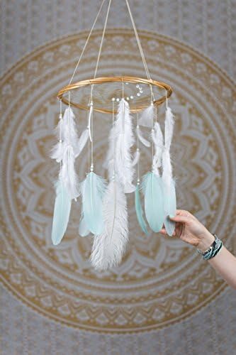 Large Mint and White Dream Catcher Mobile - 12" / 30CM Diameter White Dreamcatcher Mobile Bohemian Dream Catcher Nursery Mobile Baby Mobile Boho Decor Wedding Decor