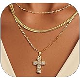Aghfacy Cross Necklace for Women Dainty 18K Gold Plated Cubic Zirconia Cross Choker Necklace Multi Layered Cross Pendant Necklaces Simple Faith Jewelry Religious Minimalist Gift