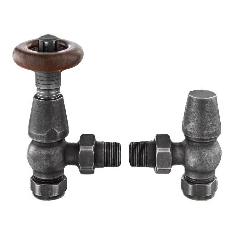 Excel Home Thermostatic Radiator Valves - Traditional Design 1/2" x 15mm Metal Head Radiator Valves - Angled Pewter