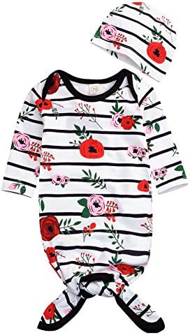 Mini honey Newborn Baby Sleepy Floral Striped Gown Headband Sleepwear Romper Sleeping Bags
