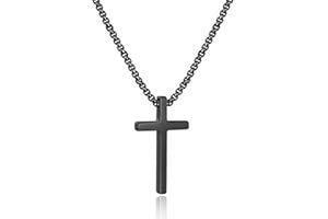 M MOOHAM Cross Necklace for Men, Silver Black Gold Stainless Steel Plain Cross Pendant Necklace for Men Box Chain 16-30 Inch