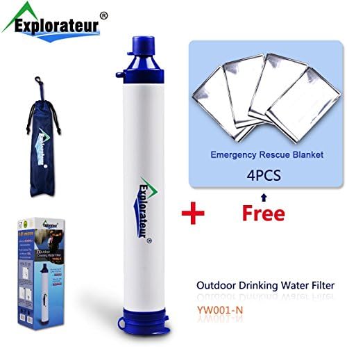 Explorateur Personal Water Filter for Camping, Hiking, Backpacking, Prepping And Emergencies with 4 pieces thermo blanket for free