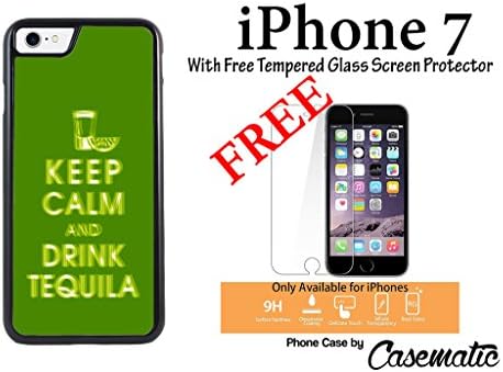 iPhone Case Keep Calm Drink Tequila Funny Plastic Black Phone Case For Apple iPhone 7 With Free .33 mm Premium Tempered Glass Screen Protector by Casematic