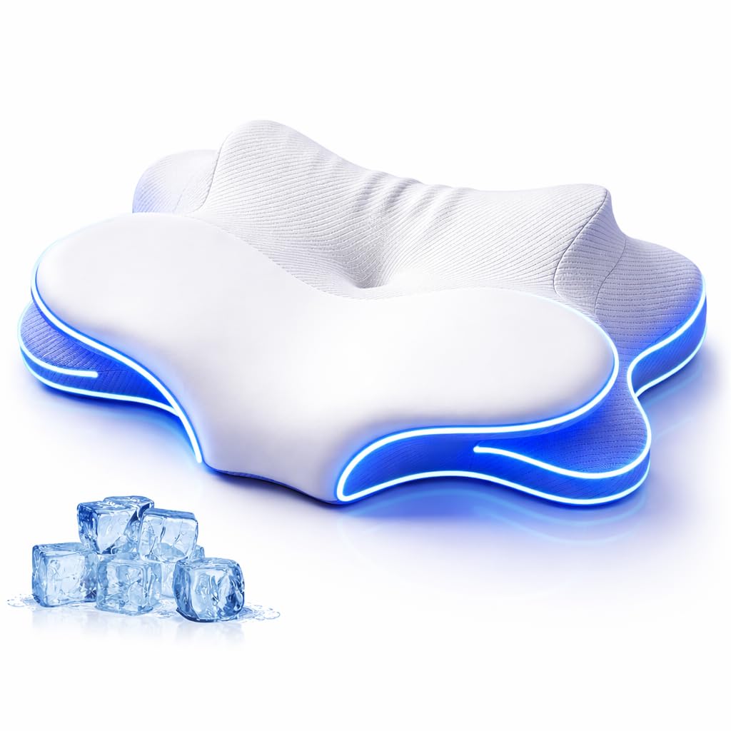 ofwaterstroll Cervical Pillow for Neck Pain Relief, Ergonomic Dual-Height Memory Foam Pillow with Cooling Breathable Cover for Side, Back & Stomach Sleepers –Beige Image