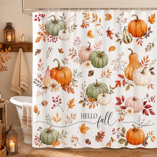 Trevylos Hello Fall Autumn Pumpkin Thanksgiving Shower Curtain 72x72 Inch at Amazon