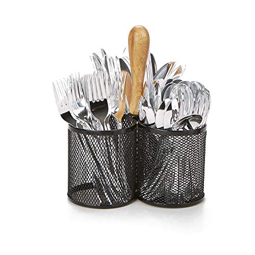 Mind Reader 3CIRMESH-BLK 3 Section Mesh, 3 Cup Utensils Caddy, Cutlery, Serve Ware Holder, Flatware and Silverware Organizer, Forks, Spoons, Knives, Dining Table, Countertops, Kitchen-Black, Bamboo