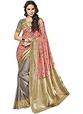IndusDiva Women's Pink and Grey Art Silk Half and Half Saree