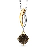 Gem Stone King 925 Silver and 10K Yellow Gold Brown Smoky Quartz Pendant Necklace for Women | 0.80 Cttw | Gemstone Birthstone | Round 6MM | With 18 Inch Silver Chain