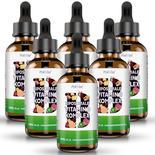 Liposomale Vitamin B Komplex Flüssiges - Hochdosiert Tropfen mit Allen 8 B-Vitaminen, Aktive Vitamin B Formen, Vegan, Keine Zusatzstoffe, 60ml (6er Pa