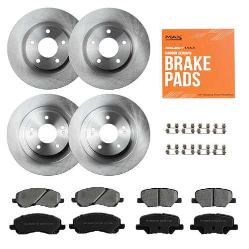 Max Advanced Brakes Front & Rear Brake Kit Compatible With 2014-2019 2020 Mitsubishi Outlander/Outlander Sport RVR Replacement Premium OE Disc Brake Rotors and Ceramic Brake Pads