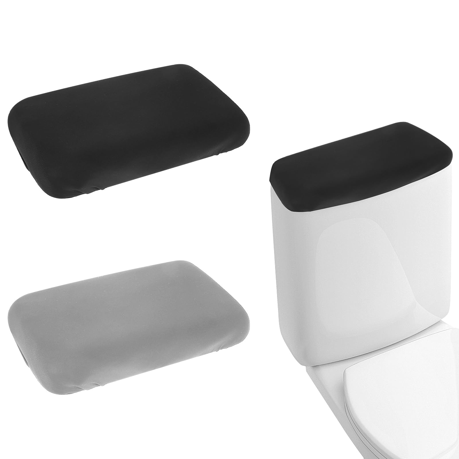 Thinp 2 Pcs Toilet Tank Cover,Toilet Tank Lid Cover Fit Different Sizes Soft and Absorbent Toilet Lid Cover Toilet Tank Lid Cover Replacement Toilet Cover with Elastic Bottom Machine Wash(Black,Grey)