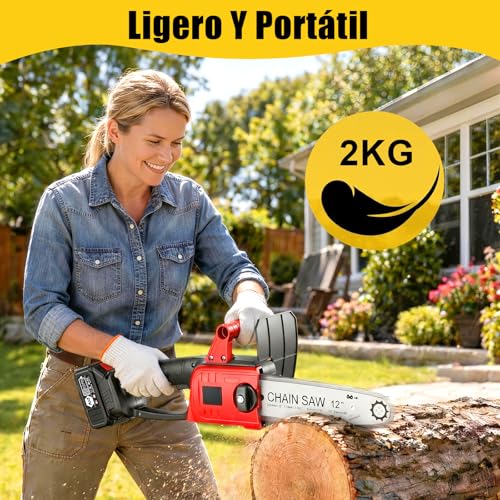 Mini Motosierra Inalámbrica de Mano de 12 Pulgadas,Motosierra Inalmbrica Portátil y Funcional,Motosierra Eléctrica de Con 2 Baterías 21v,para Poda de árboles,Jardinería