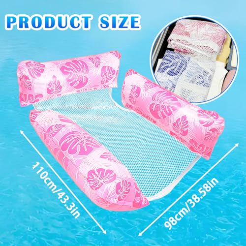 2 Pieces Inflatable Pool Mattresses, 4 in 1 Adult Swimming Pool Buoy, Versatile Floating Hammock with Floating Chairs, Inflatable Hammock Net, Adult Accessory, for Beach Holiday