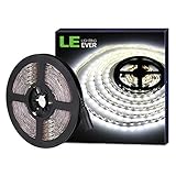 LE 16.4ft LED Strip Light, Super Bright, 300 LEDs SMD 5050, Non-Waterproof LED Tape, Flexible Rope Light for Home, Kitchen, Under Cabinet, Bedroom, 12V Power Supply Not Included, Daylight White