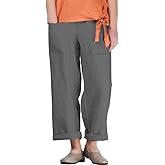 Minibee Women's Wide Leg Harem Pants Cotton Linen Striped Casual Palazzo Pants with Pockets