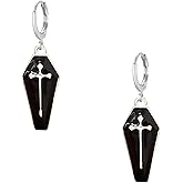Seakuur Coffin Ghost Tombstone Hoop Huggie Earrings Spooky Halloween Jewelry for Women Gothic Horror Dangle Earrings Cute Punk Accessories