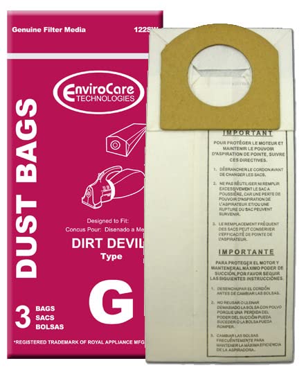EnviroCare Replacement Vacuum Cleaner Dust Bags made to fit Royal Dirt Devil Type G Hand Vacuums 3 Pack