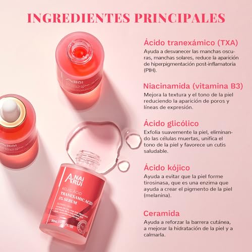 ANAiRUi Tranexamic Acid Serum 5% with Niacinamide 3%, Glycolic Acid and Kojic Acid, for Opaque Skin, Lucidity and Uniform Tone, Glass Skin, 30 ml