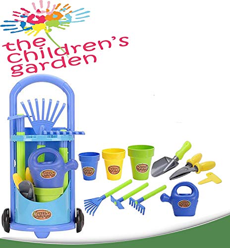 Liberty Imports Junior Gardening Trolley Play Set Garden Hand Tools with Rake, Shovel, and Bucket Set