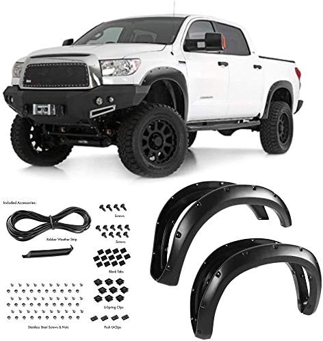 Super Drive P62S1060T-Fender Flares for 2007-2013 Toyota Tundra Pocket Riveted Wheel Covers Bolt On 4 Pieces Set Black Textured Black