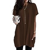 Poetsky Summer Womens Tunic Tops for Leggings with Pockets Short Sleeve Casual Long T Shirts S-3XL