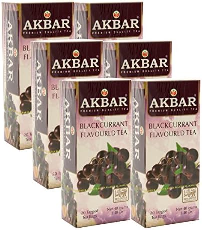 Akbar | Blackcurrant Tea | Gourmet 20 Count String &amp; Tag | Premium Grade Flavored Black Tea | Garden Fresh | Pack of 6