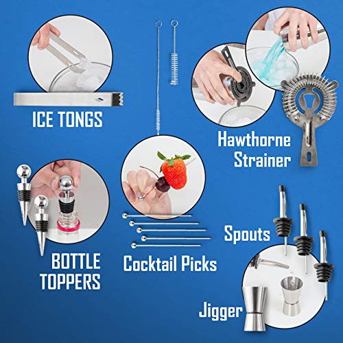 Maxam Barkeeper-Set, 24-teilig, Shaker, Eiszange, Stößel, Rührlöffel, Hawthorne-Sieb – professionelles rostfreies… – Bild 4