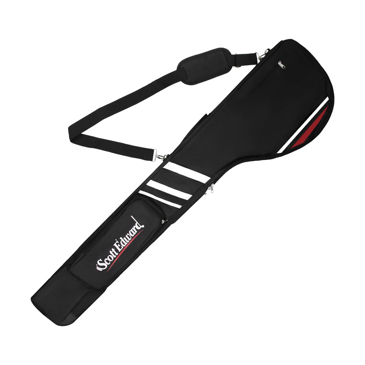 Scott Edward Portable Sunday Pencil Bag, Foldable Golf Club Carry Bag, Waterproof Training Case, Holds 7-12 Clubs (Black White Red)