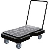 32" x 20.5" Platform Truck - Ergonomic Plastic Cart with Folding Adjustable Handle, 250 lb. Capacity, Non-Marking Casters - Lightweight Dolly for Warehouse, School, or Office Use