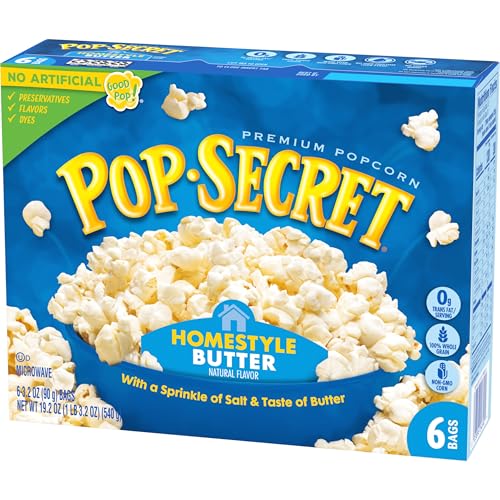 POP SECRET MICROWAVE POPCORN, HOMESTYLE BUTTER FLAVOR, 3.2 OZ SHARING BAGS, 6 COUNT (PACK OF 1)