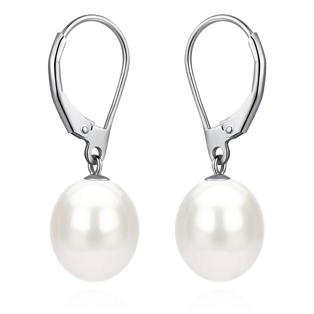 Sterling Silver 6-6.5mm Teardrop White Freshwater Cultured Pearl Leverback Dangle Earrings - AAA Quality