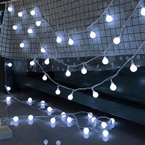 Globe String Lights, Hanging Christmas Lights, 100 Leds, White Light(5000k), USB Powered, 0.8 Inch ball, for Patio Garden Xmas Tree Wedding Dorm Bedroom Decoration By Ohbingo