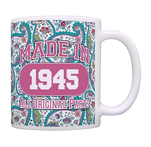 75th Birthday Gifts for Women Made 1945 75th Birthday Party Supplies 75th Birthday Gag Gift Coffee Mug Tea Cup Paisley