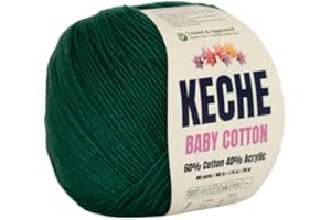 Keche Cotton Yarn, 60% Cotton 40% Acrylic Yarn, Soft Cotton Yarn for Crochet and Knitting, Amigurumi Yarn 1 Skein/Ball 1.76 Oz (50g) / 180 Yrds (165m) - Dark Green