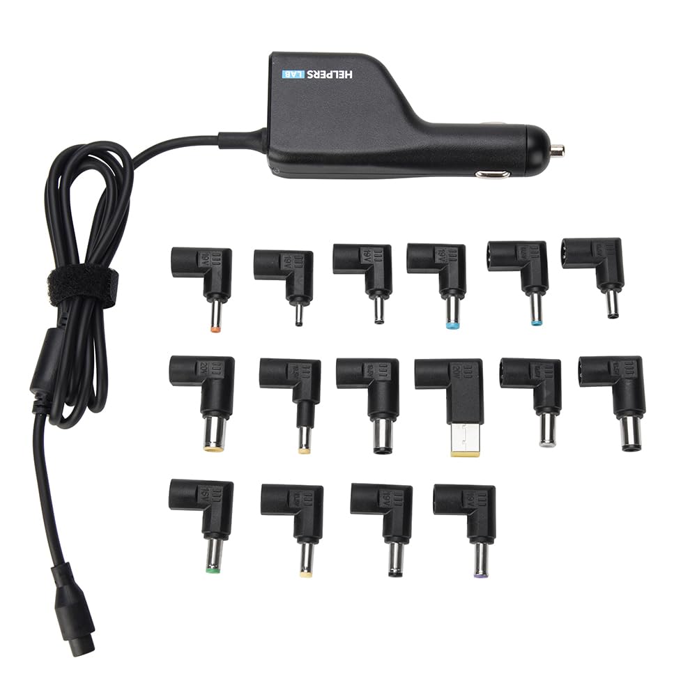 Helpers Lab 12V 24V input Laptop Car Charger 16V 18.5V 19V 19.5V 20V DC Power Adapter 90W With 18W QC3.0 USB & 16 Tips 108W Universal for HP Dell IBM Lenovo Acer ASUS Compaq Samsung Sony and more
