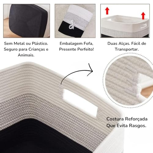 Cesto Organizador Multifuncional – Estrutura Reforçada em Corda de Algodão e Acabamento Artesanal | Use em Qualquer Cômodo da Casa (Colorida)