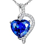 Devuggo Mabella 925 Sterling Silver Simulated Birthstone Blue Sapphire Heart Pendant Necklace, Gifts for Women